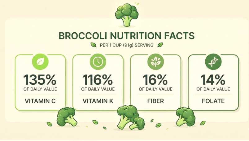 Broccoli containing vitamins minerals and dietary fibre